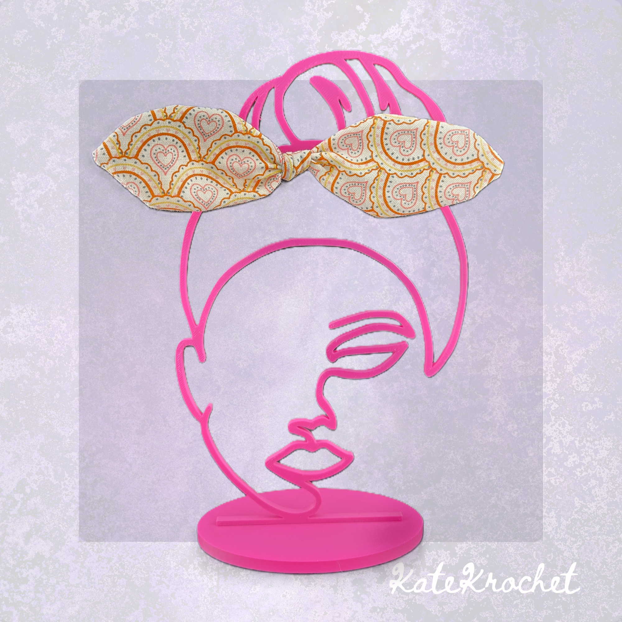 Handmade Beige Hearts Fabric Bow Hair Tie by KateKrochet