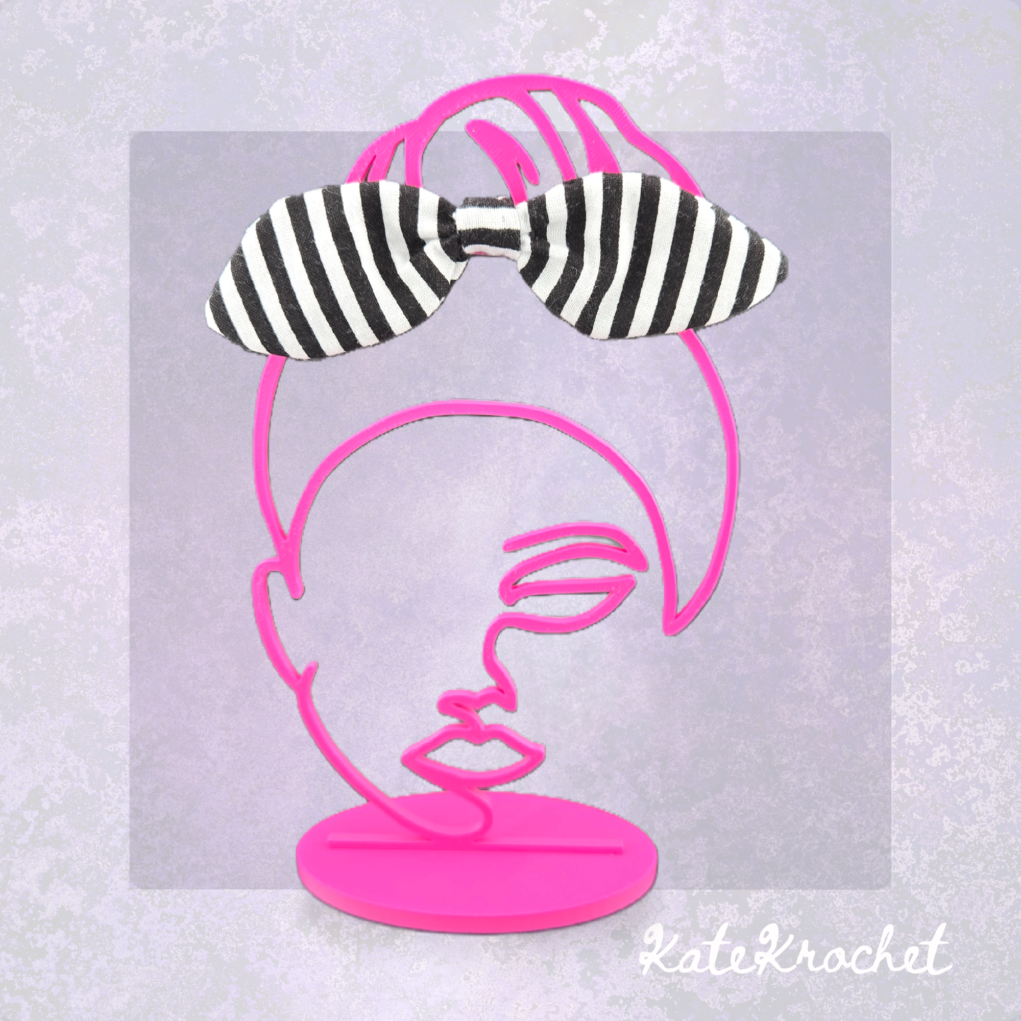 Handmade Black and White Striped Bow Hair Tie by KateKrochet