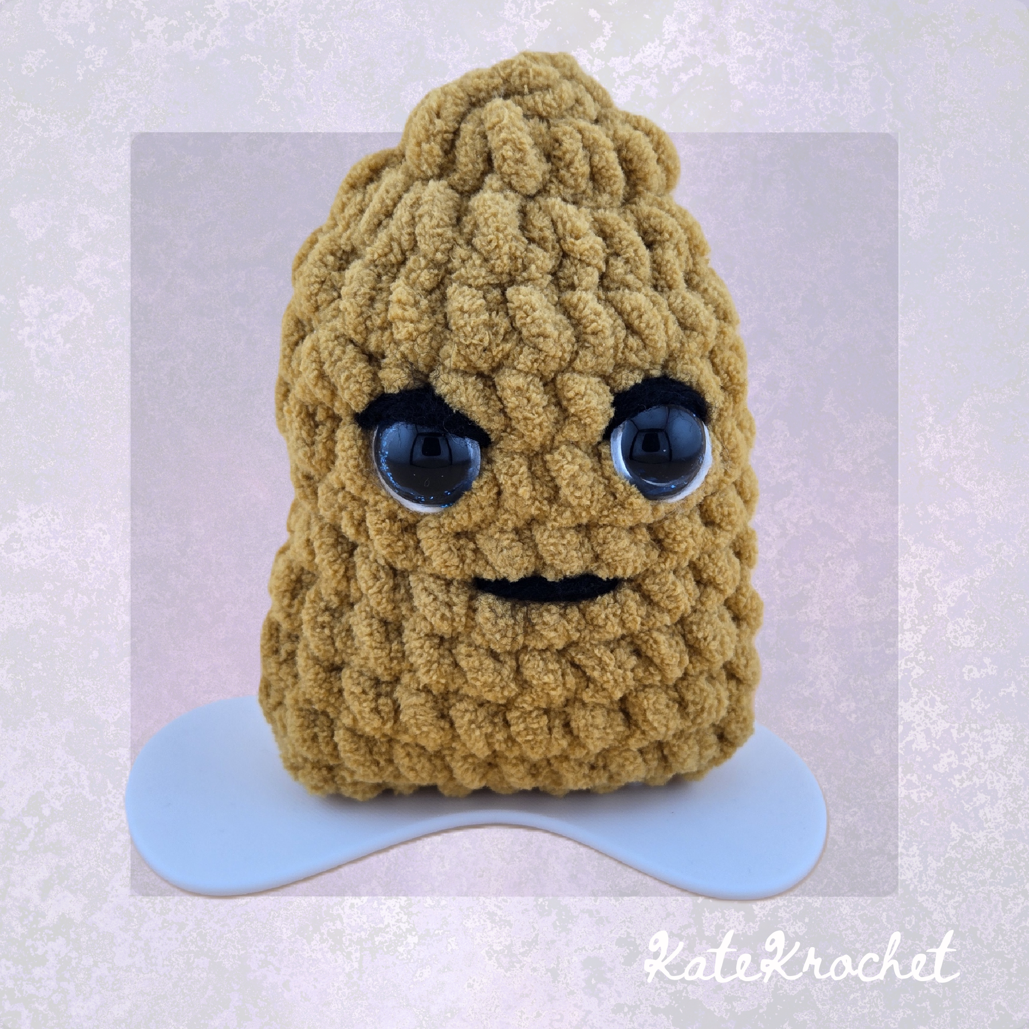 Handmade Boy Emotional Support Nugget plush with embroidered mouth and safety eyes by KateKrochet