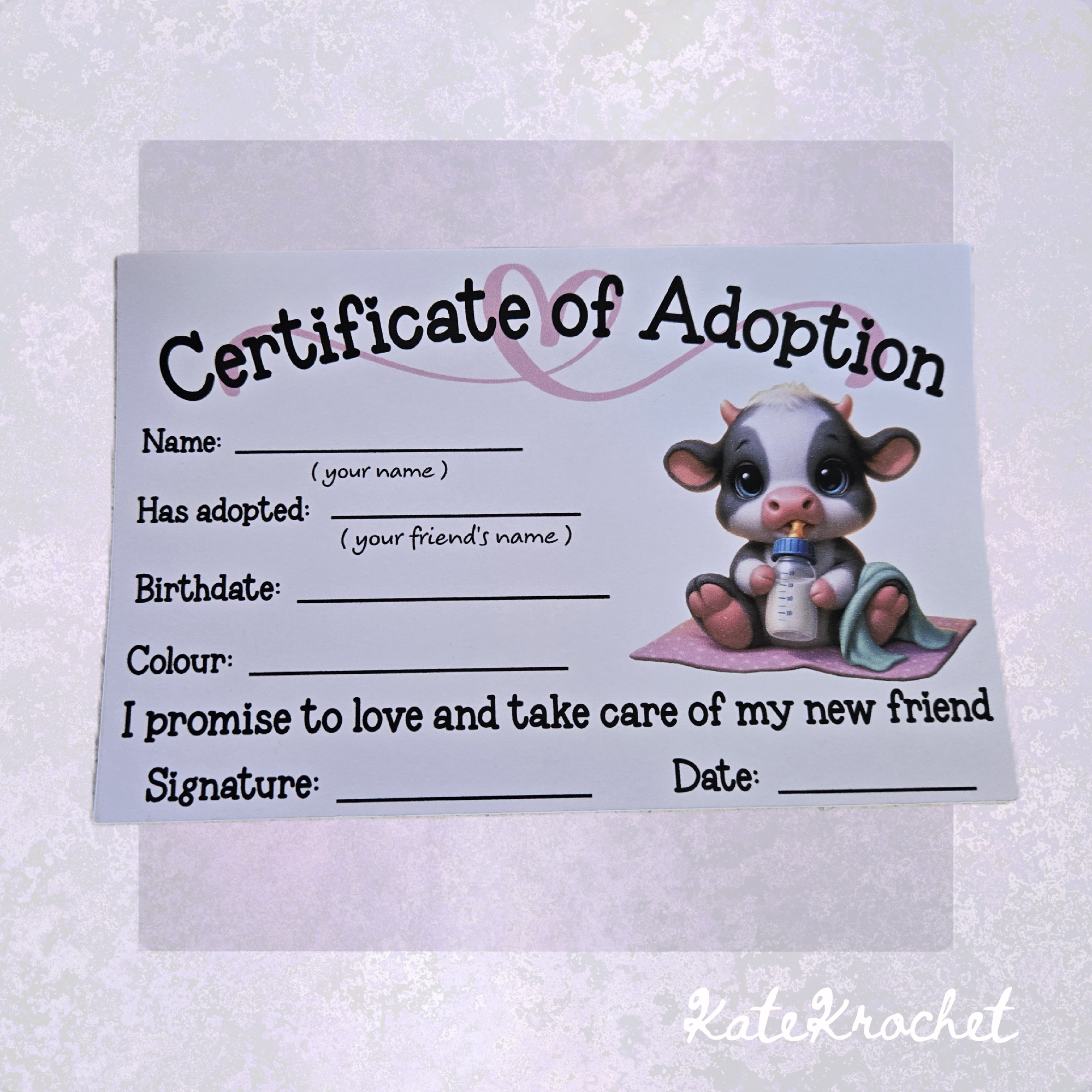Sleepy Cow Plushie with Adoption Certificate