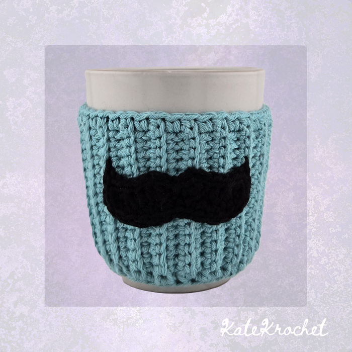 Stoneware Mug with Crocheted Moustache Cozy