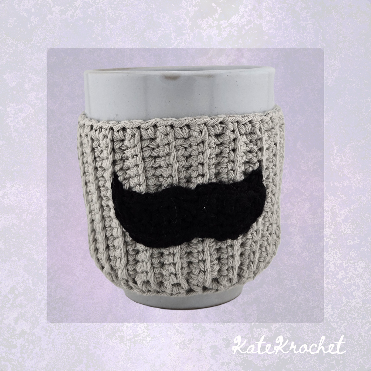 Stoneware Mug with Crocheted Moustache Cozy