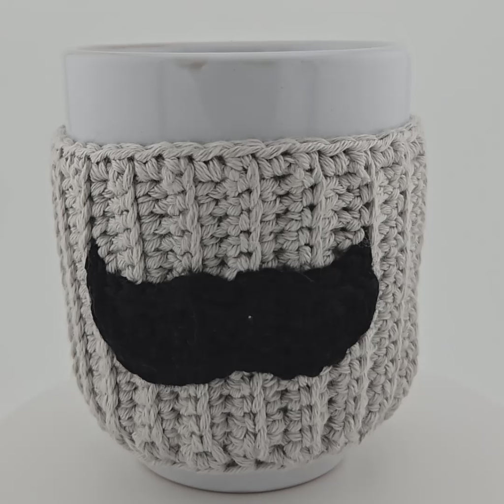 Stoneware Mug with Crocheted Moustache Cozy
