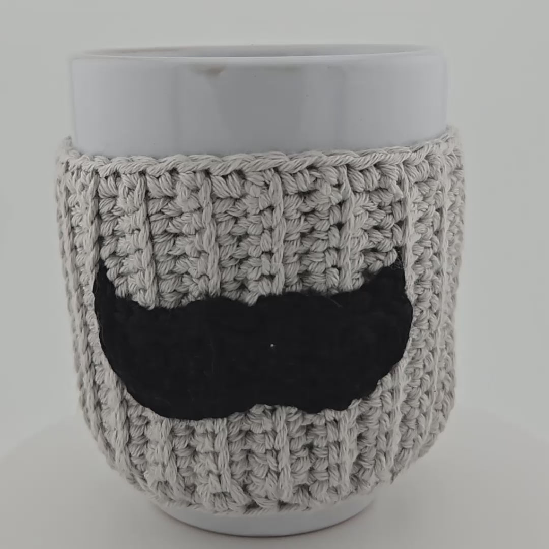 Stoneware Mug with Crocheted Moustache Cozy