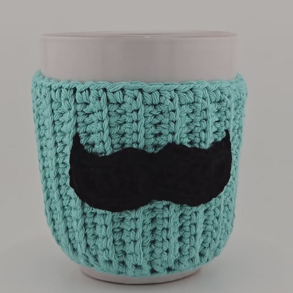 Stoneware Mug with Crocheted Moustache Cozy